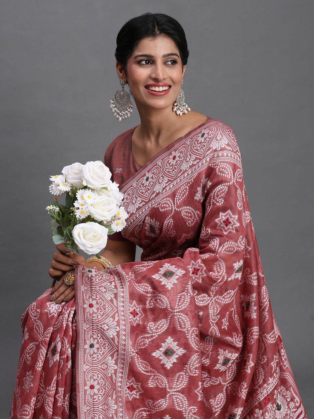 Peach Linen Cotton Saree with Matching Blouse Piece