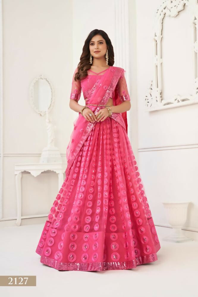 Bright Pink Butterfly Net Lehenga with Tone-to-Tone Embroidery