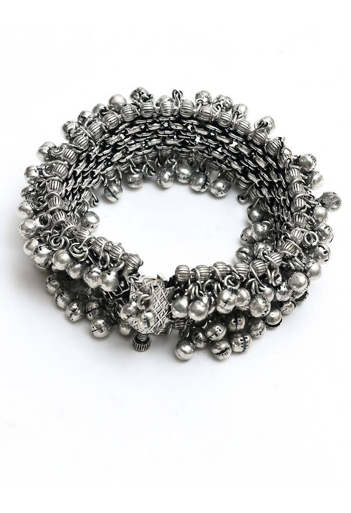Handcrafted oxidised metal bracelet with traditional ghungroo bells