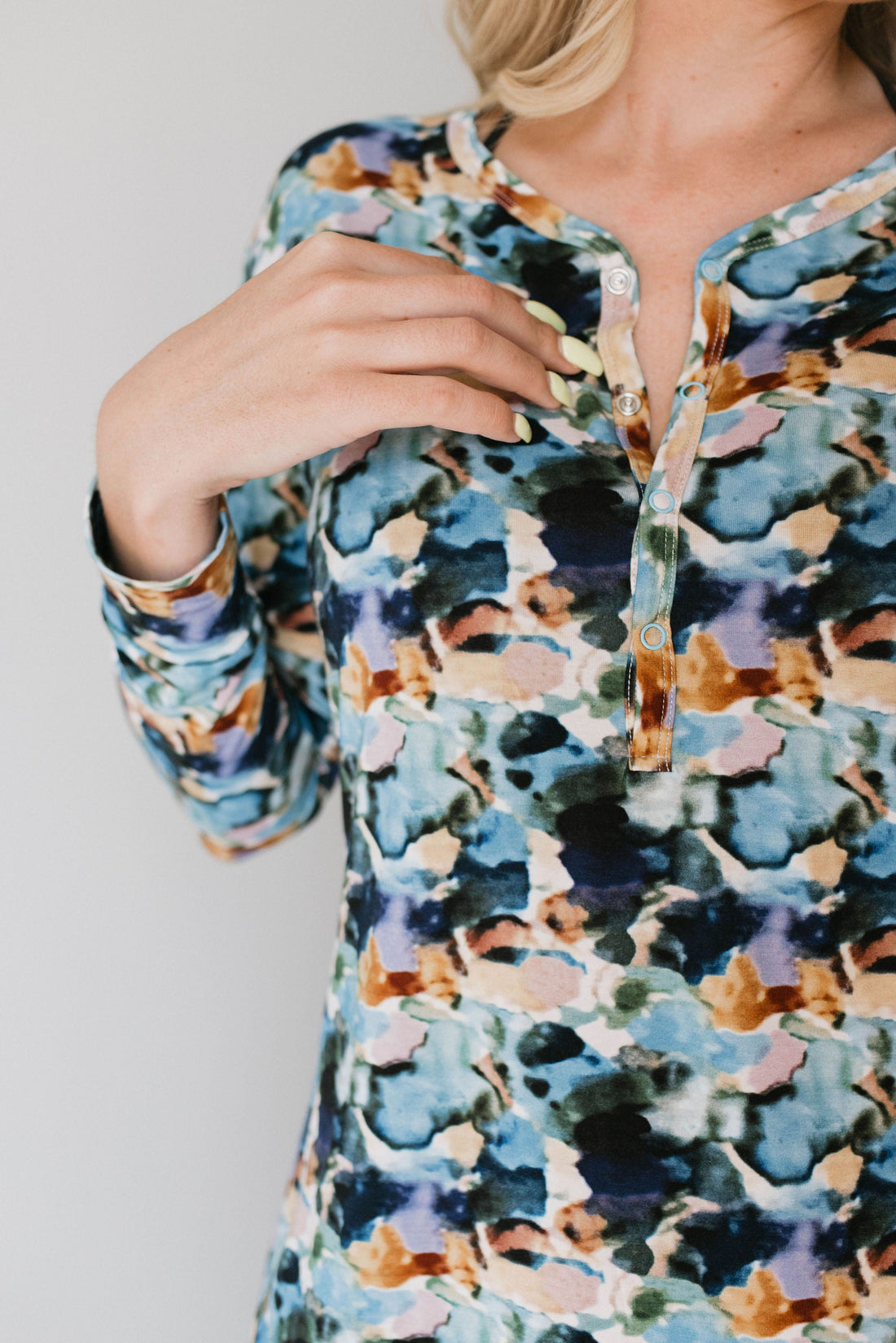 Women's Long Sleeve Bamboo Pajama Set in Watercolor Charli Print