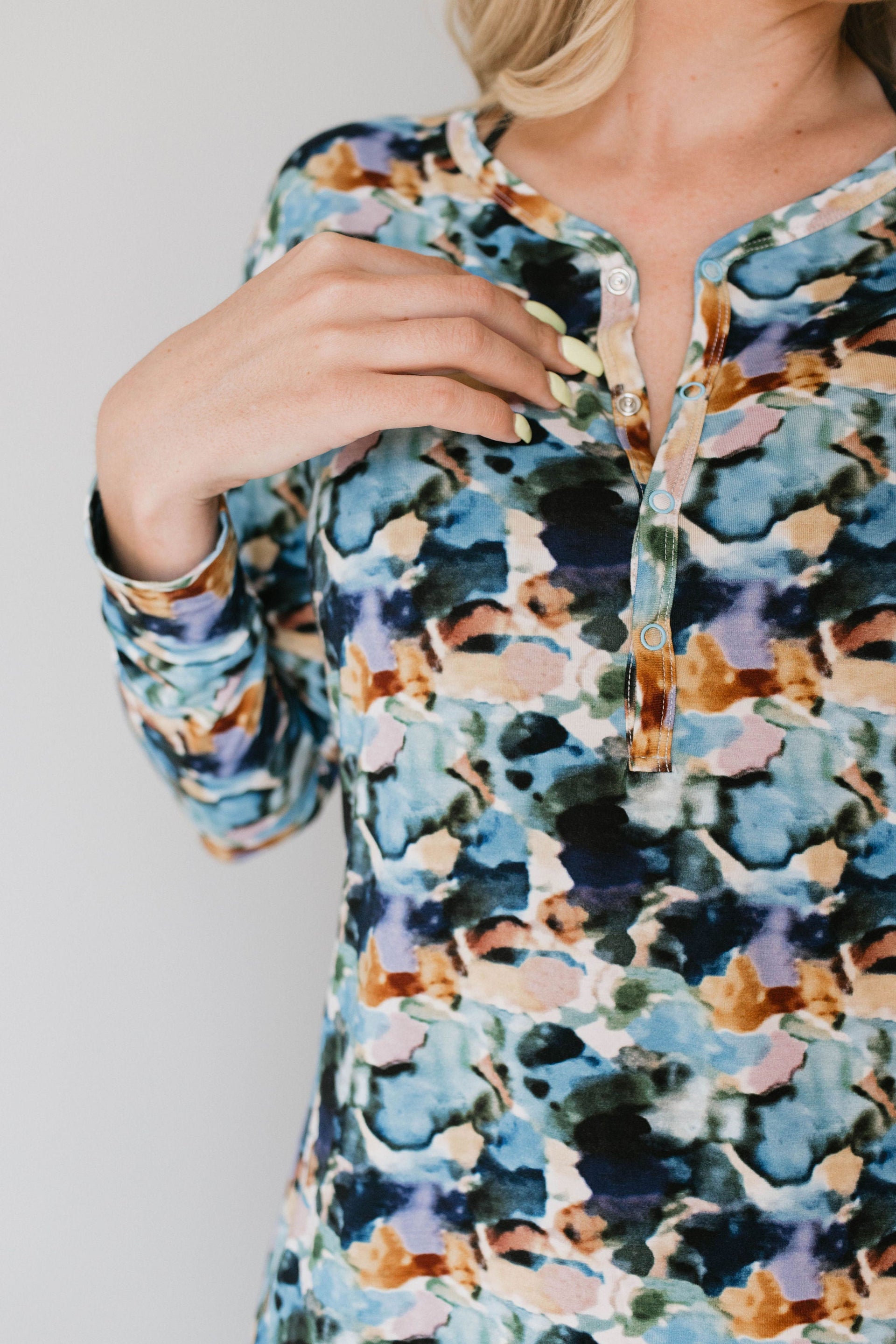 Women's Long Sleeve Bamboo Pajama Set in Watercolor Charli Print