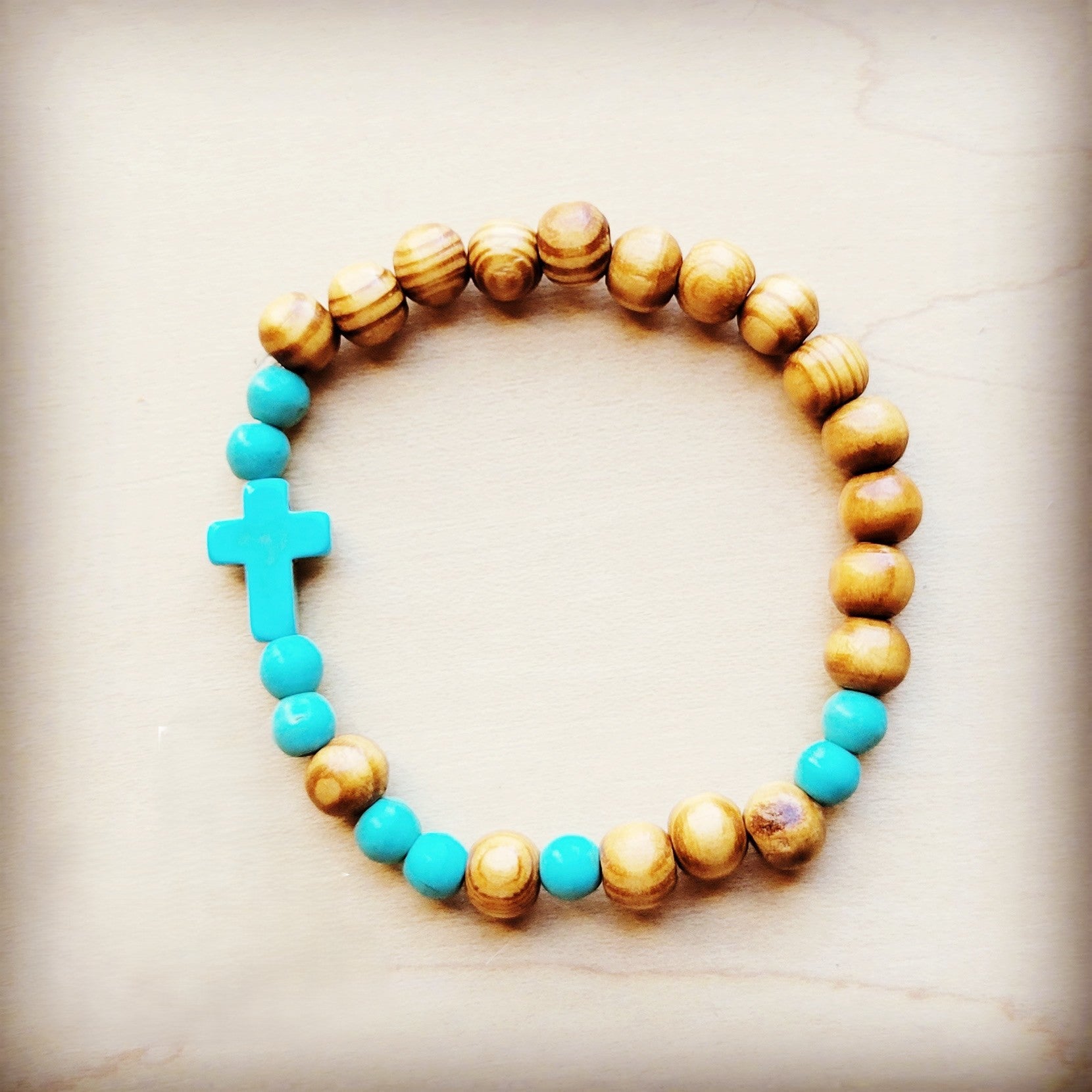 Wood & Turquoise Stackable Beaded Bracelet