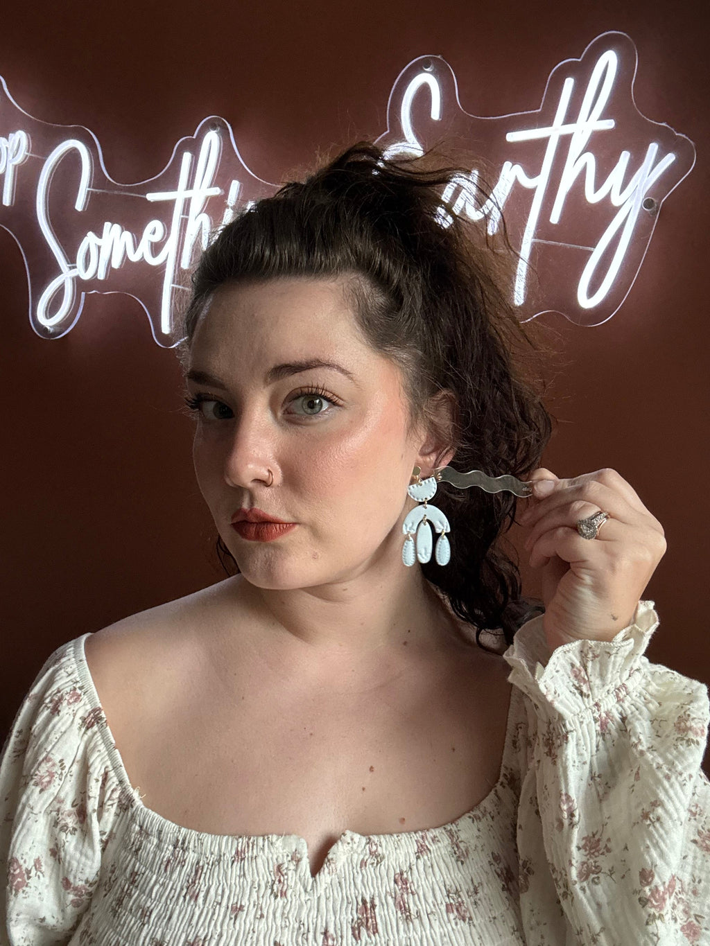 Alice Dusty Blue Polymer Clay Earrings - Handmade Jewelry