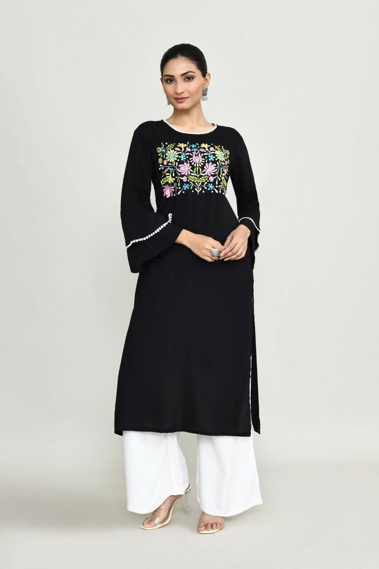 Classic Black Rayon Kurta Set for Women - Two-Piece Ensemble