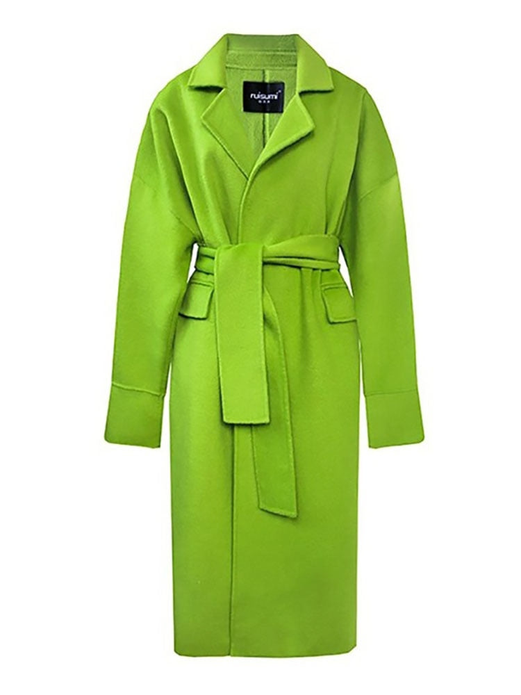 Women's Harajuku Grass Green Wool Blend Belted Overcoat - Image 9