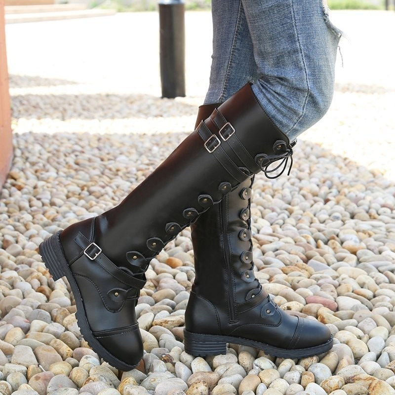 Women's Harajuku Style Knee-High Lace-Up Knight Boots - Image 6
