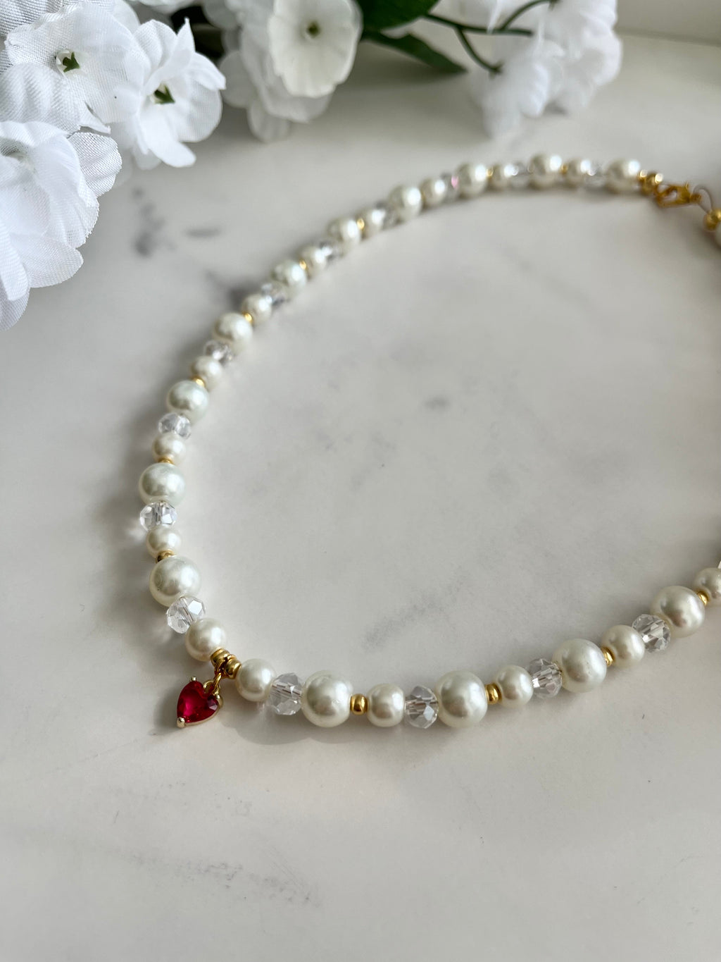 Gold Pearl Heart Pendant Necklace - Christian