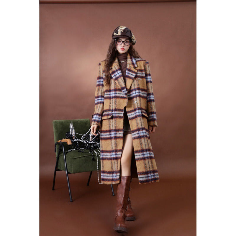 Women's Plaid Woolen Mid-Length Coat - Harajuku Style Outerwear - Image 2