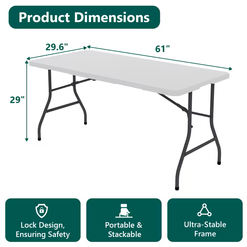 Portable Folding Table 4ft and 6ft Utility Table for Dining