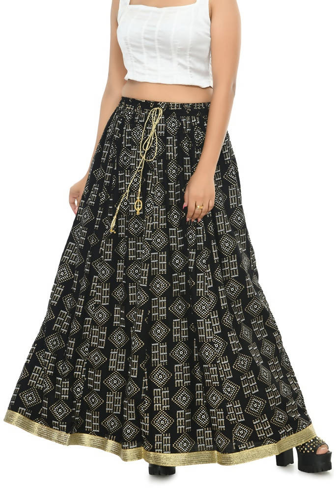 Moeza Black Printed Cotton Lehenga Lancha 40 Inch Length