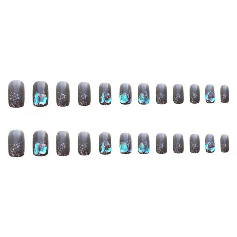 24 Pcs Luxury Purple Starry Short Fake Nails Set