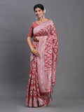 Peach linen cotton saree with matching blouse fabric on a neutral background