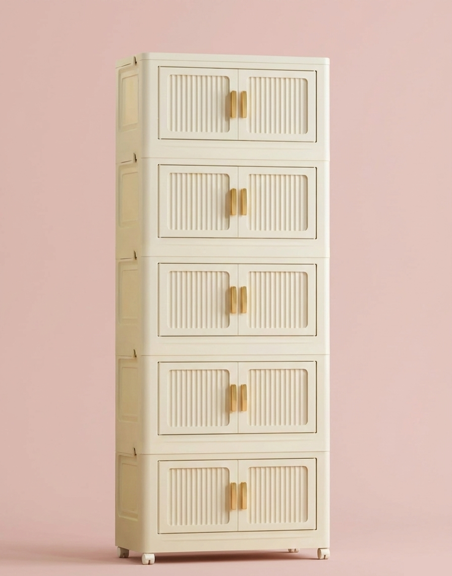 Foldable Rolling Storage Bin Cabinet Large Capacity Organizer