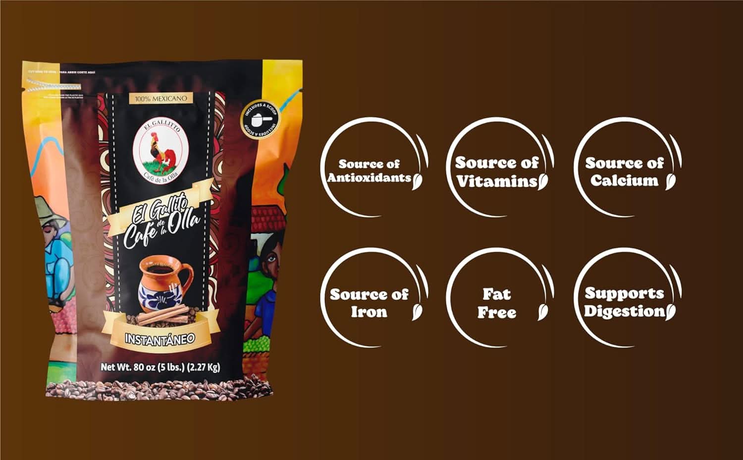 Café de la Olla Instant Mexican Coffee 5 lb Traditional Blend