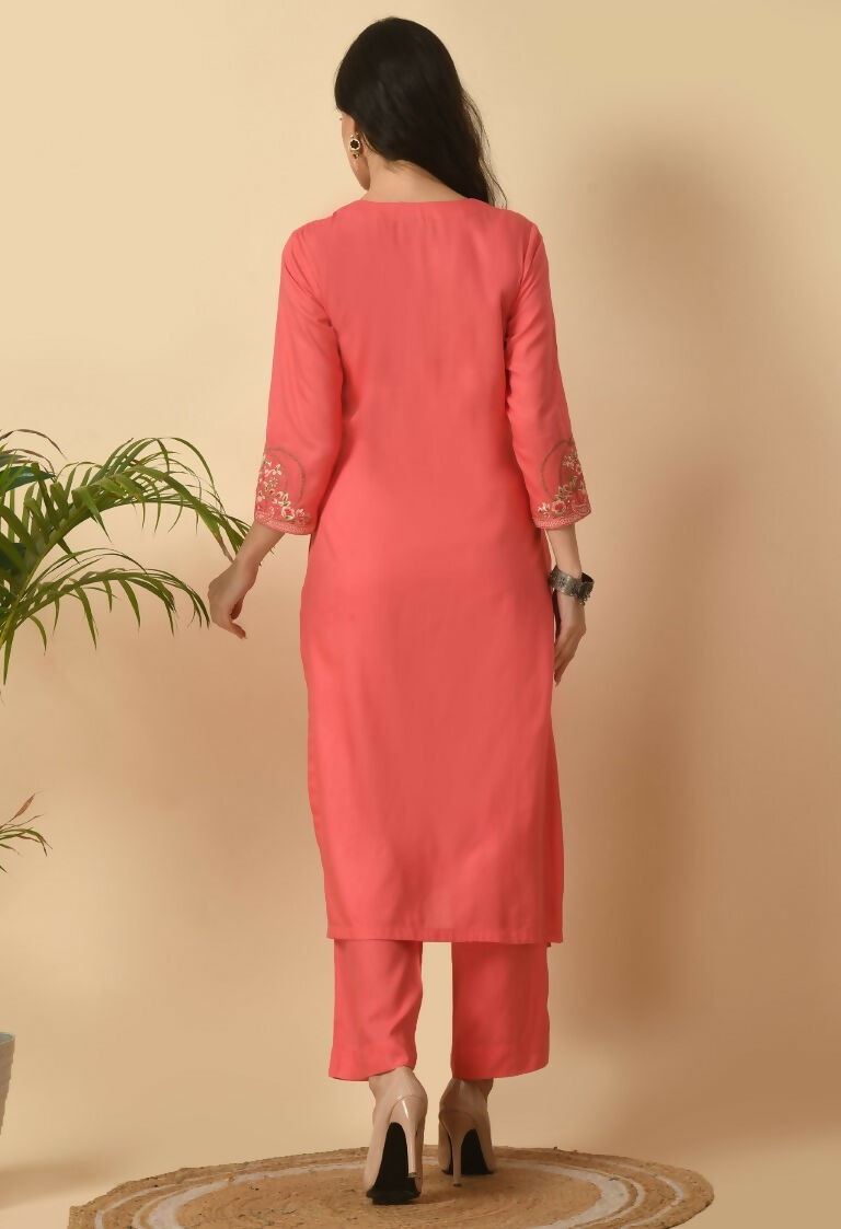 Coral Cotton Rayon Kurta Set - Two-Piece Ethnic Ensemble