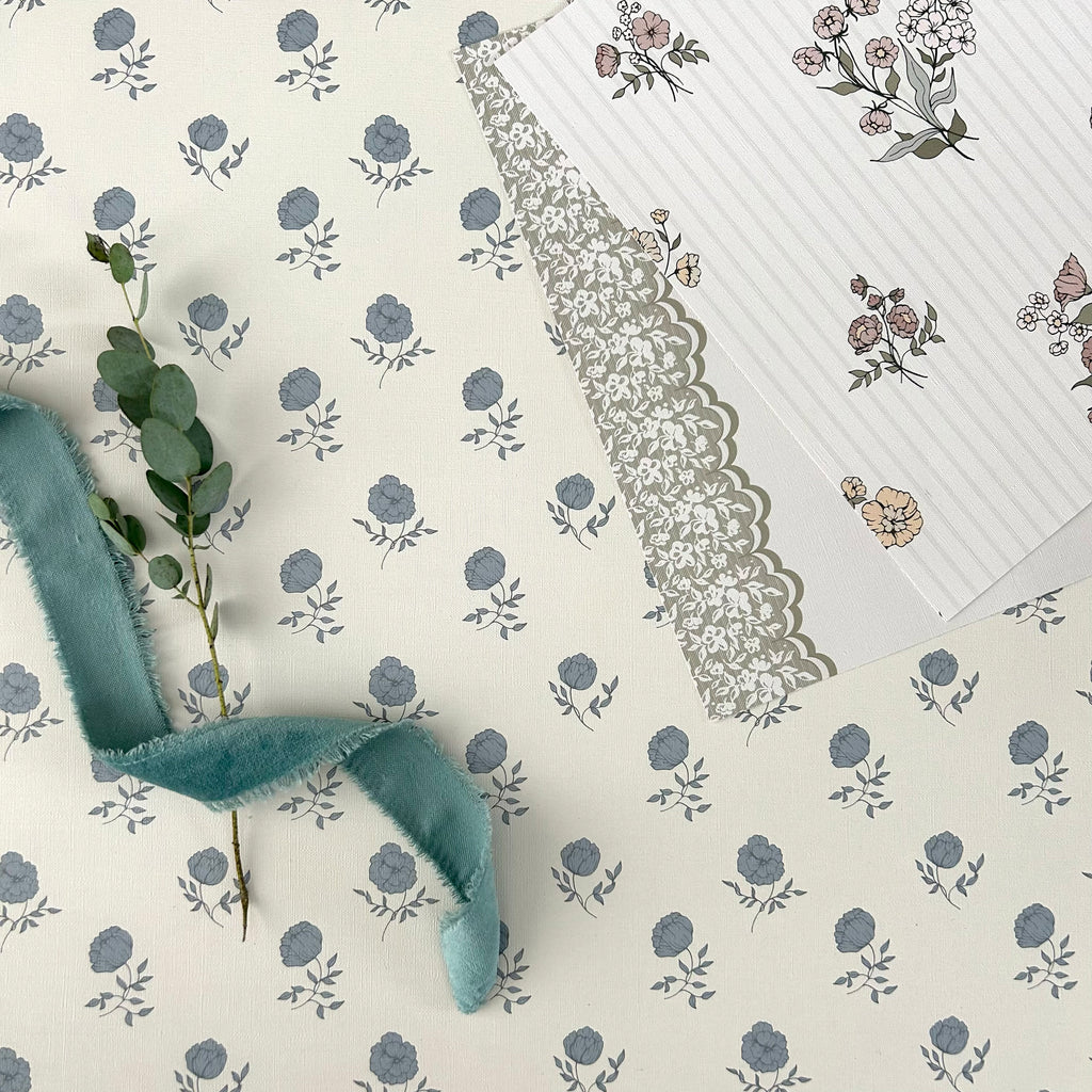Elle Floral Removable Wallpaper in Cream Grey Blush Sage-green