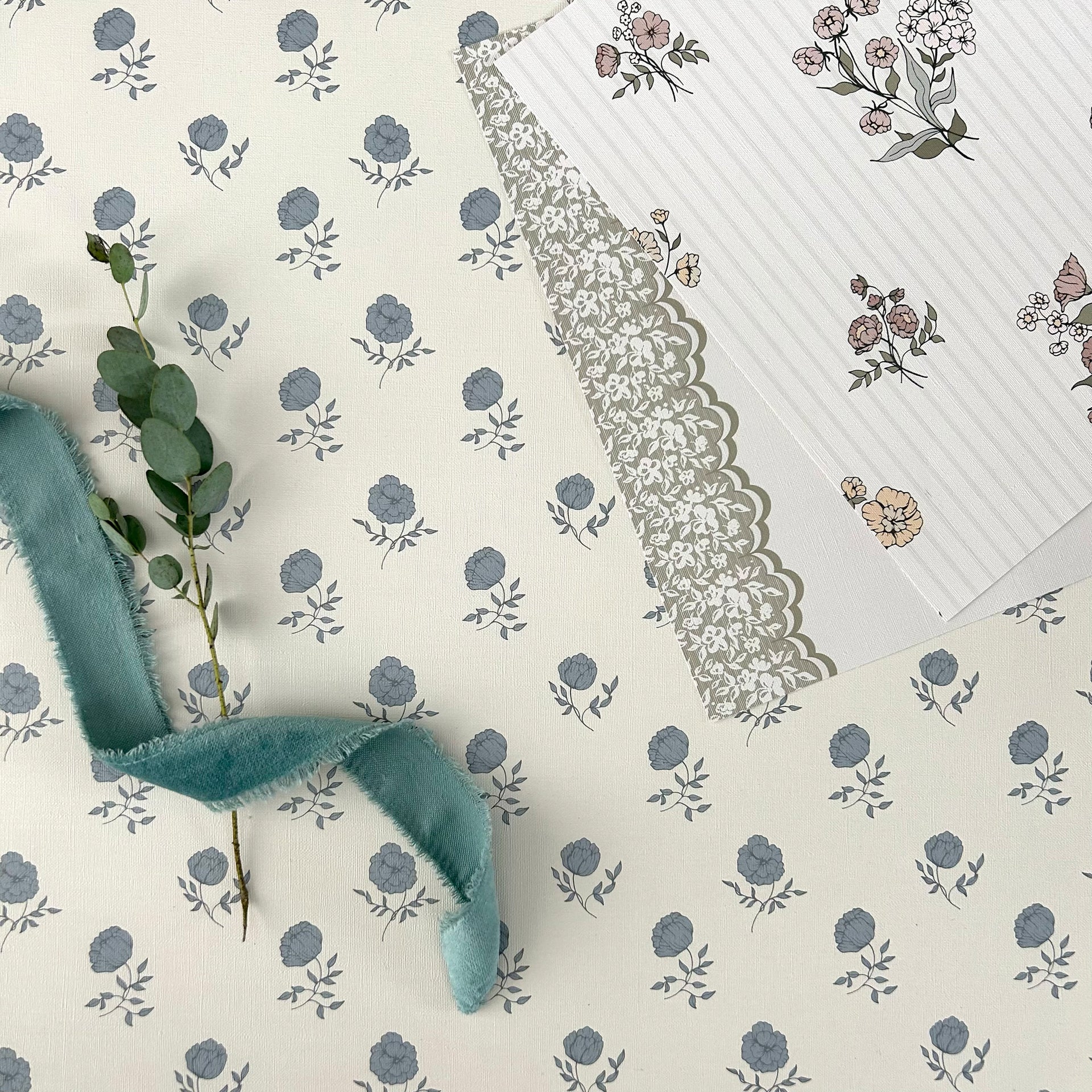 Elle Floral Removable Wallpaper in Cream Grey Blush Sage-green