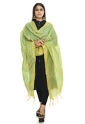 Pista Green handloom cotton dupatta with a soft texture for elegant styling.