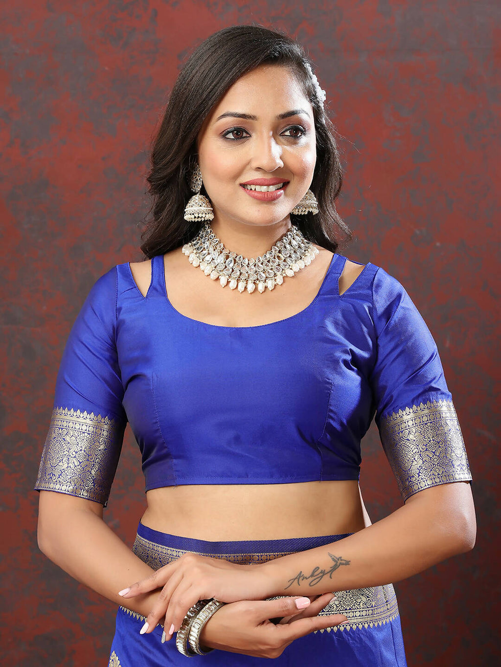 Blue Soft Silk Saree with Traditional Gold Zari Weaving Design