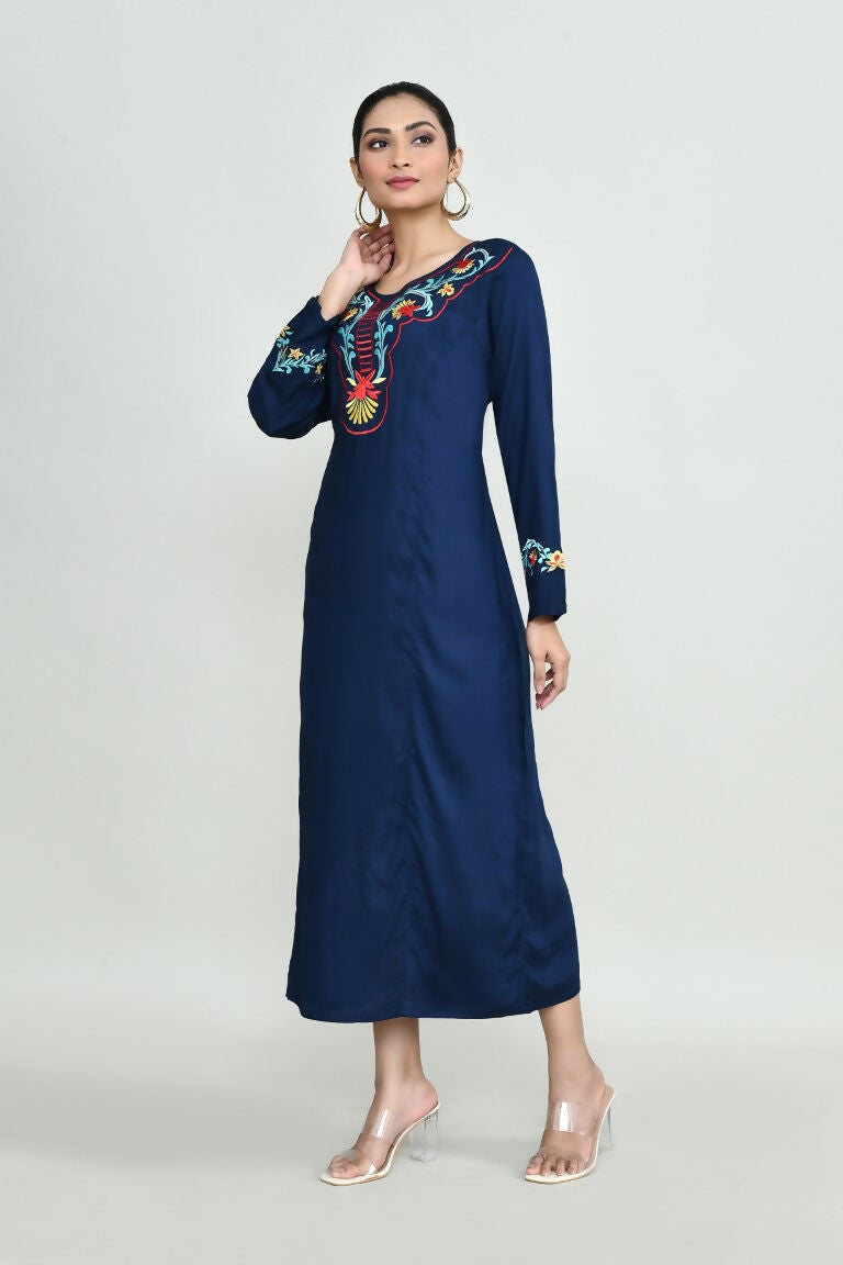 Blue Rayon Tunic with Elegant Embroidery