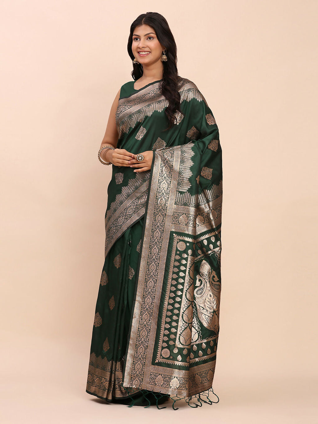 Green Banarasi Silk Saree with Matching Blouse