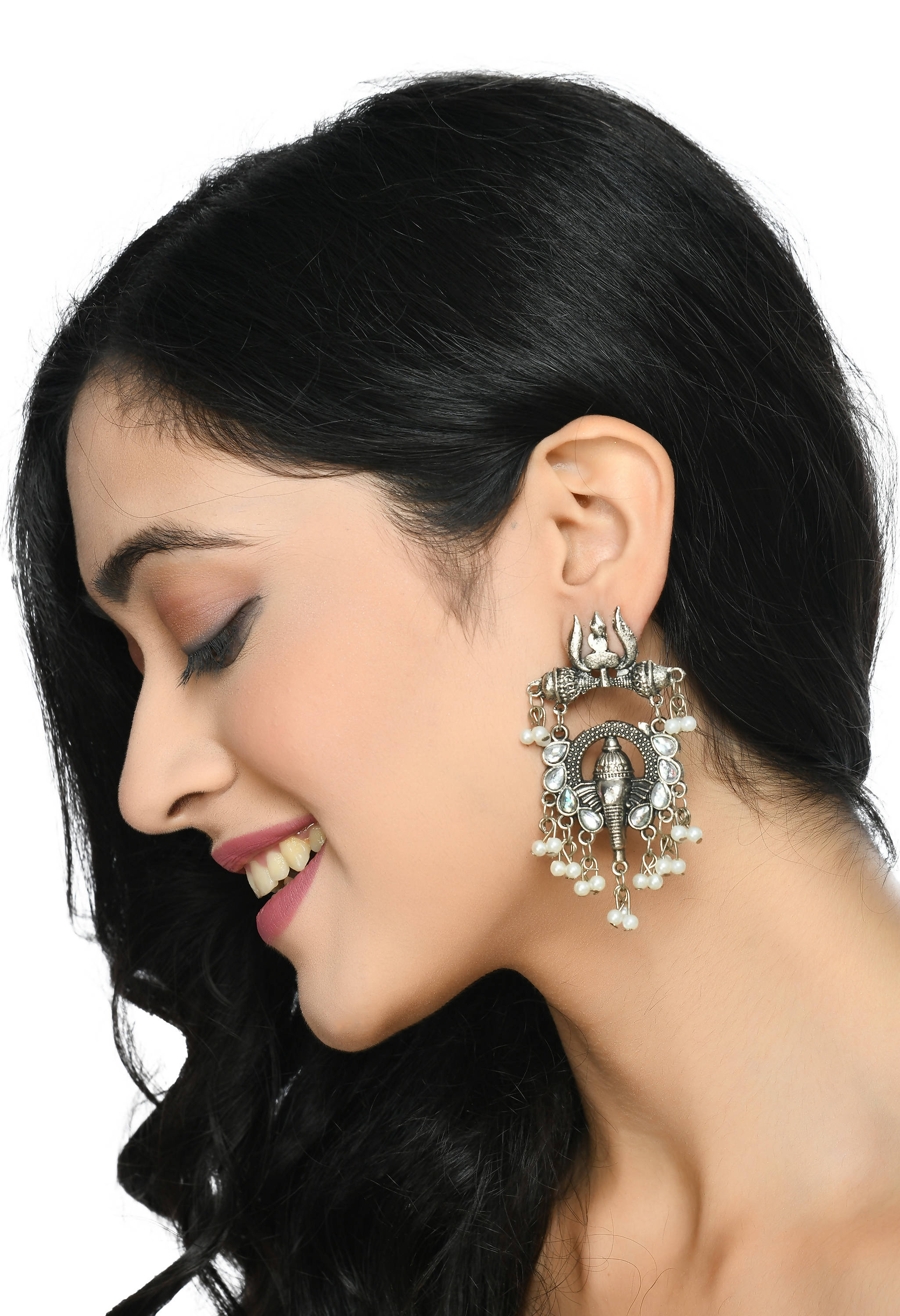 Traditional Ganesh Design Silver Color Earrings for Women