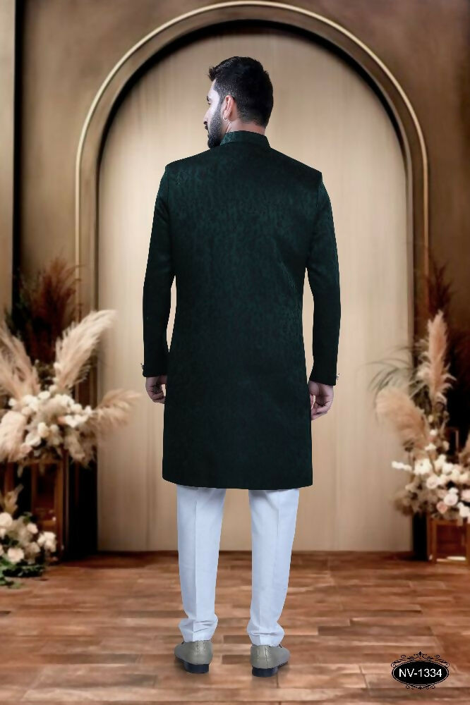 Boys Green Satin Indo-Western Kurta and Pyjama Set
