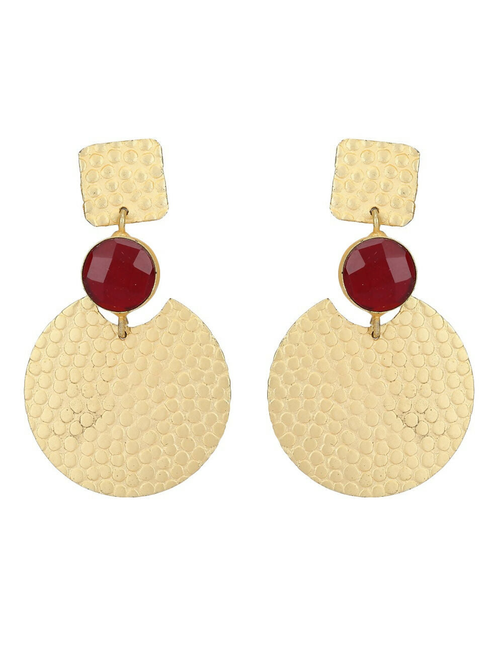Red and Gold Round Shape Matte Gold Brass Earrings
