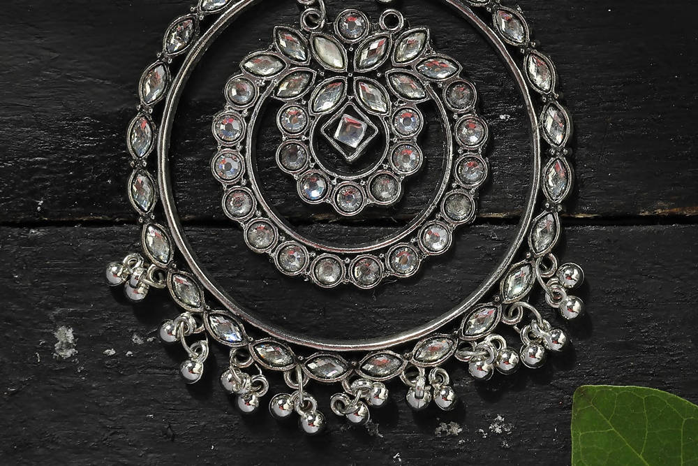 White Kundan Circle Dangle Earrings for Women and Girls