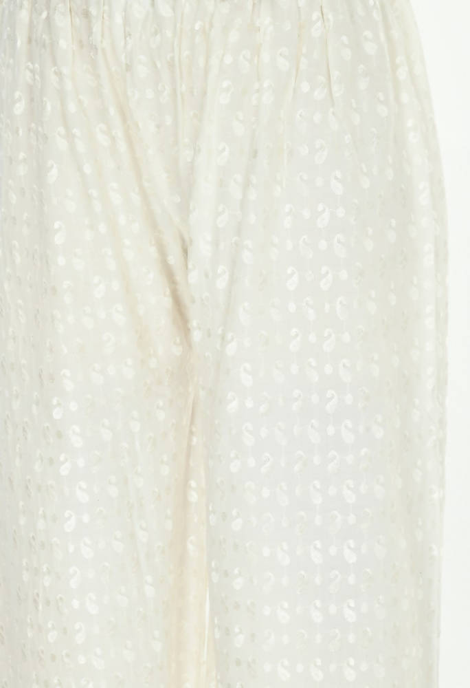 Off White Chikankari Palazzo Pants in Rayon Cotton