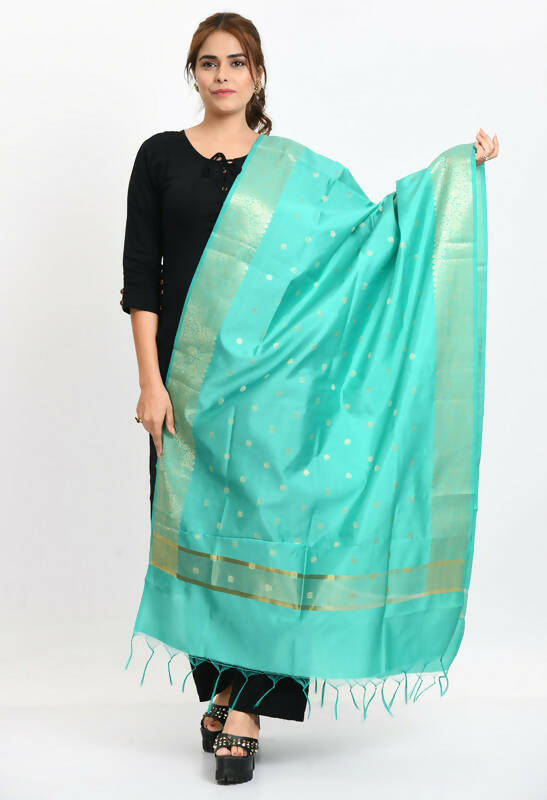 Sea Green Banarasi Silk dupatta featuring intricate woven designs