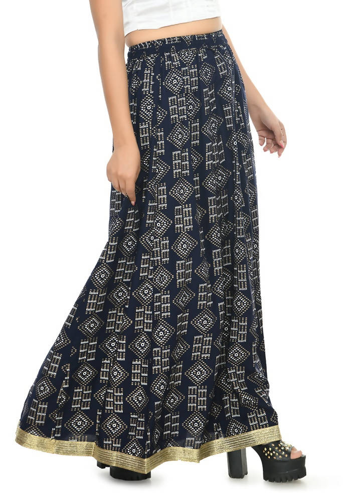 Moeza Navy Blue Printed Cotton Lehenga Lancha with String Closure
