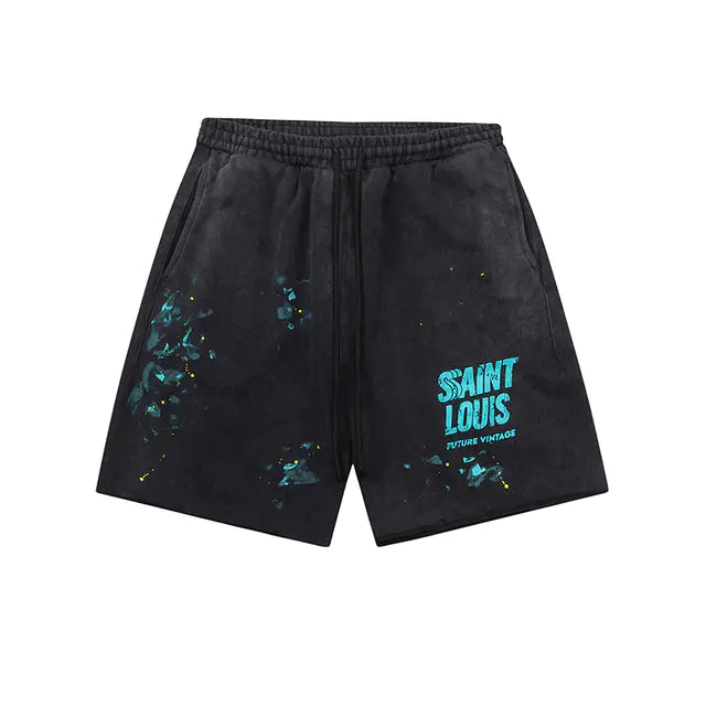 SAINT LOUIS Handmade Ink Spray Retro Style Shorts