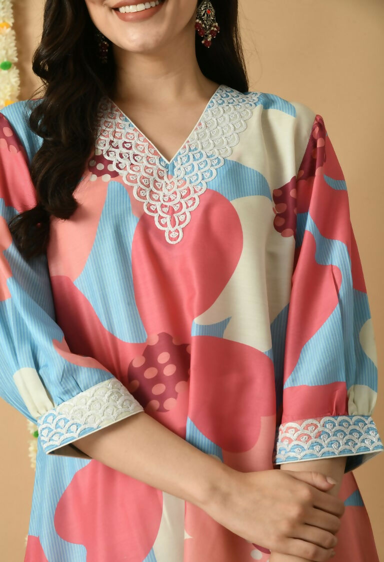Floral Print Maslin Kurta Set for Women - Bohemian Fusion Style