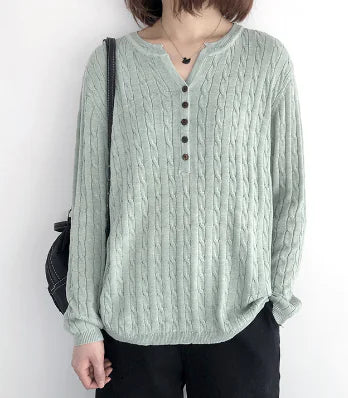 Women's Casual Button-Front Cable Knit Sweater Long Sleeve Top - Image 7