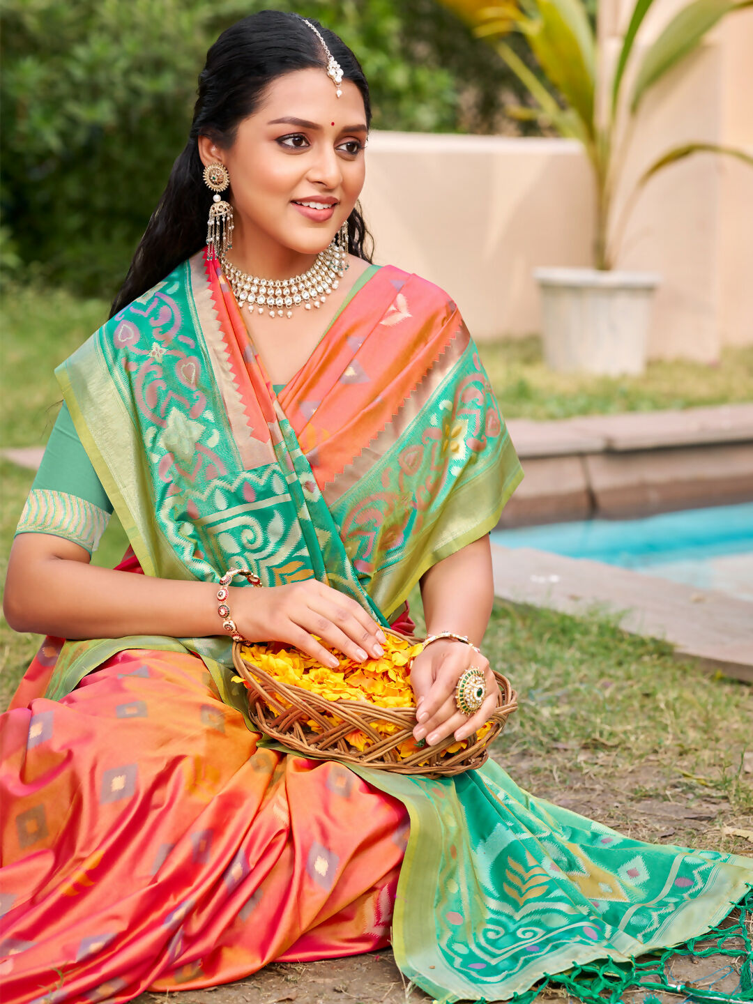 Mustard Pochampally Silk Saree with Matching Blouse Piece
