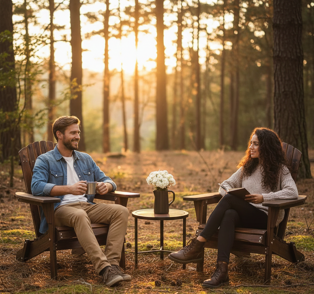 Folding Adirondack Chair - Natural Wood & Espresso Patio Seating
