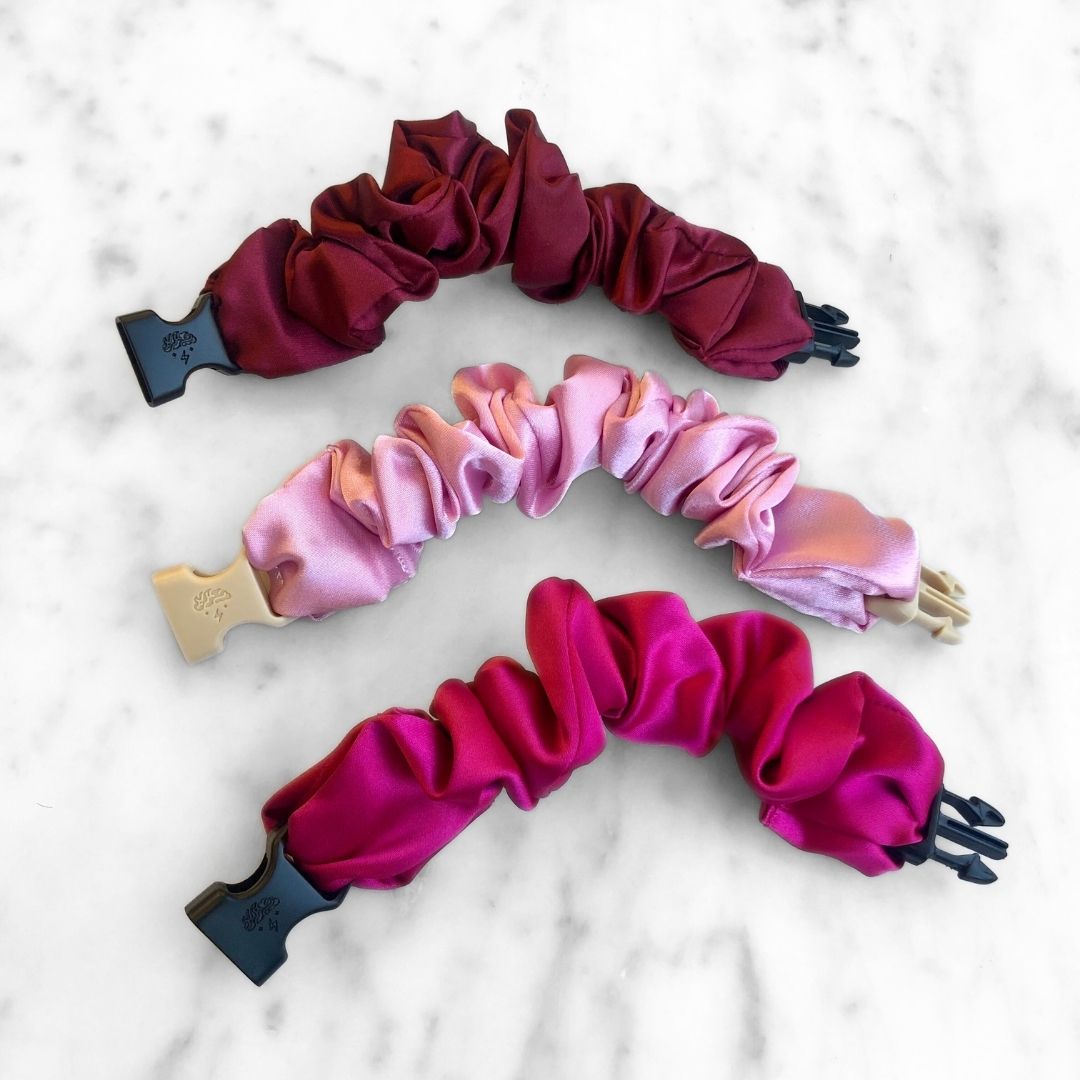 Valentine's Day 3-Pack Buckle Scrunchies in Fuchsia, Berry & Pale-Pink