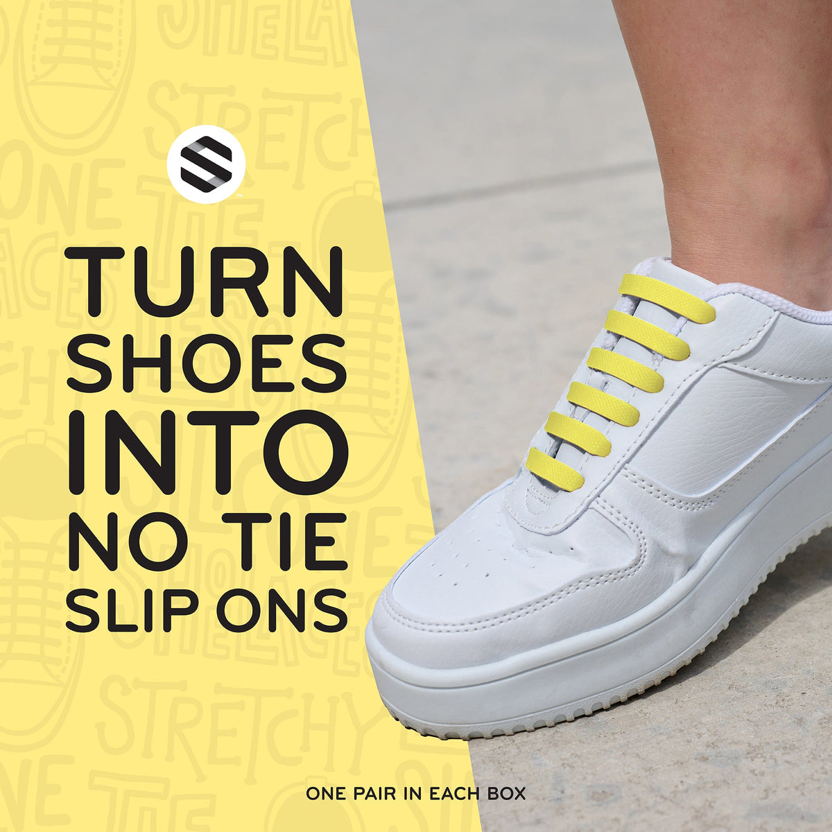 Yellow Stretchy Tieless Silicone Elastic Shoelaces 16 Pack