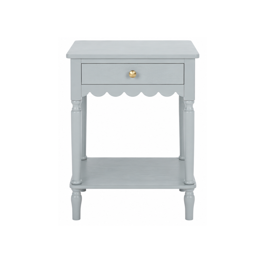 Wood Scalloped Side Table in Blue Mist