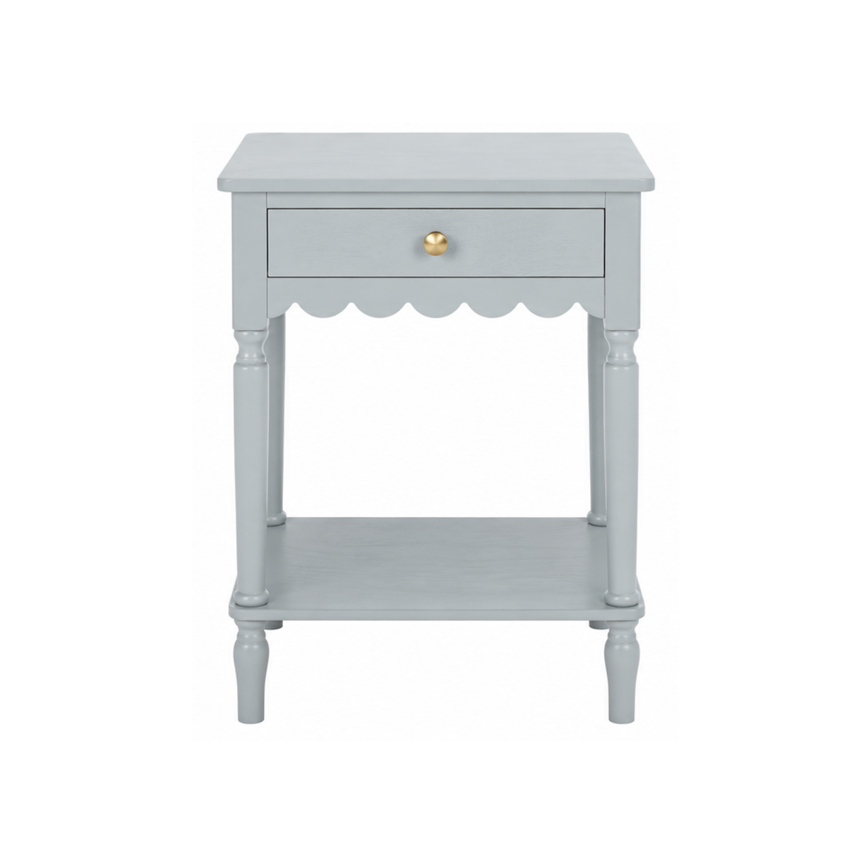 Wood Scalloped Side Table in Blue Mist