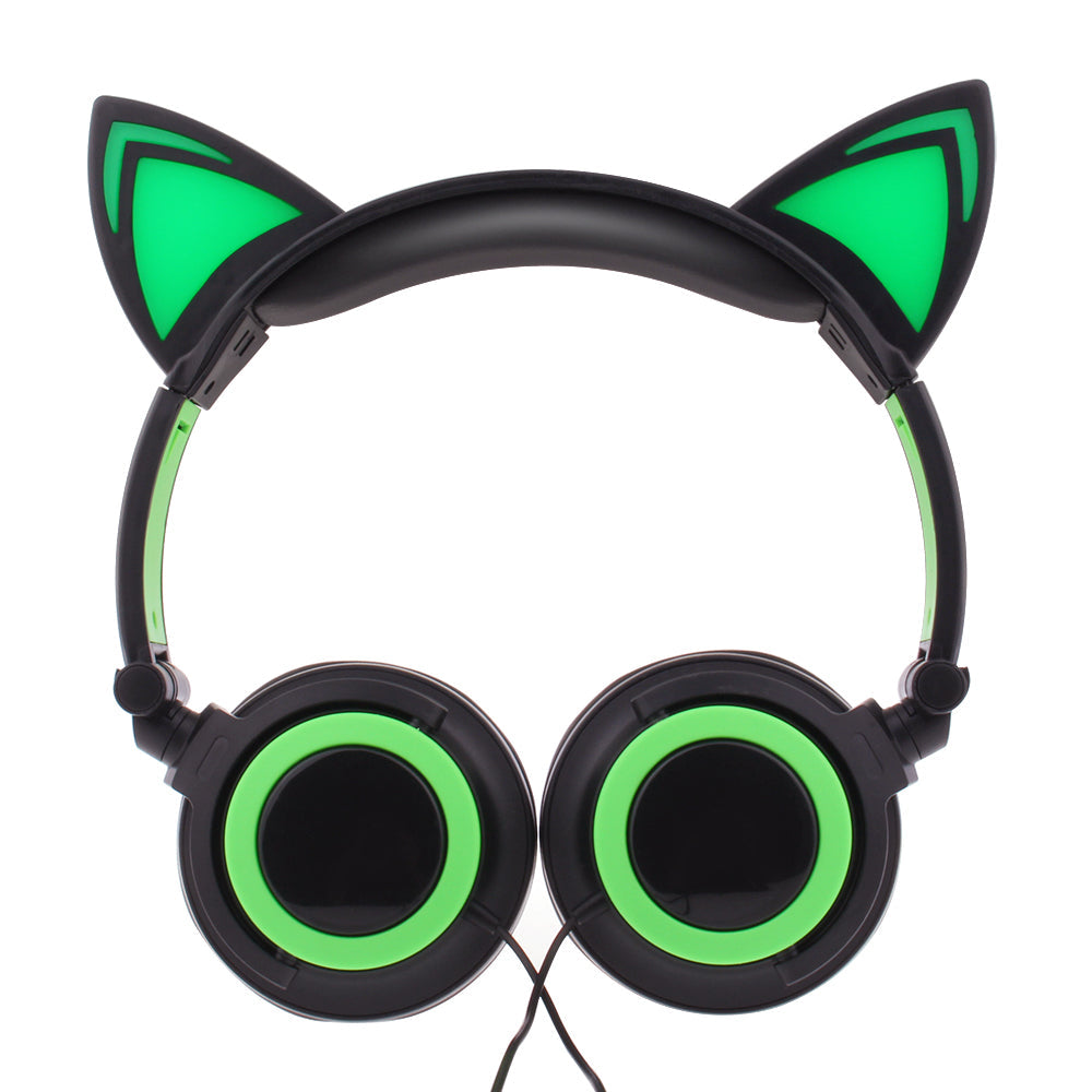 Purple Cat Ear Kids Headphones with LED Lights & Safe Volume Control