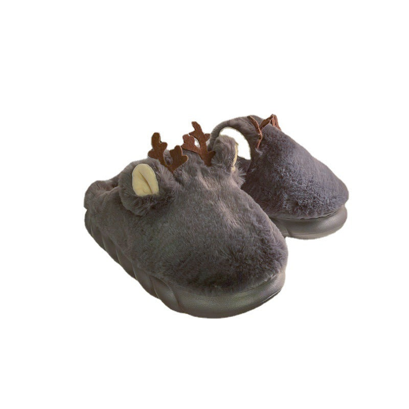 Kids Plush Animal Antler Slippers Fuzzy Warm Indoor Home Shoes