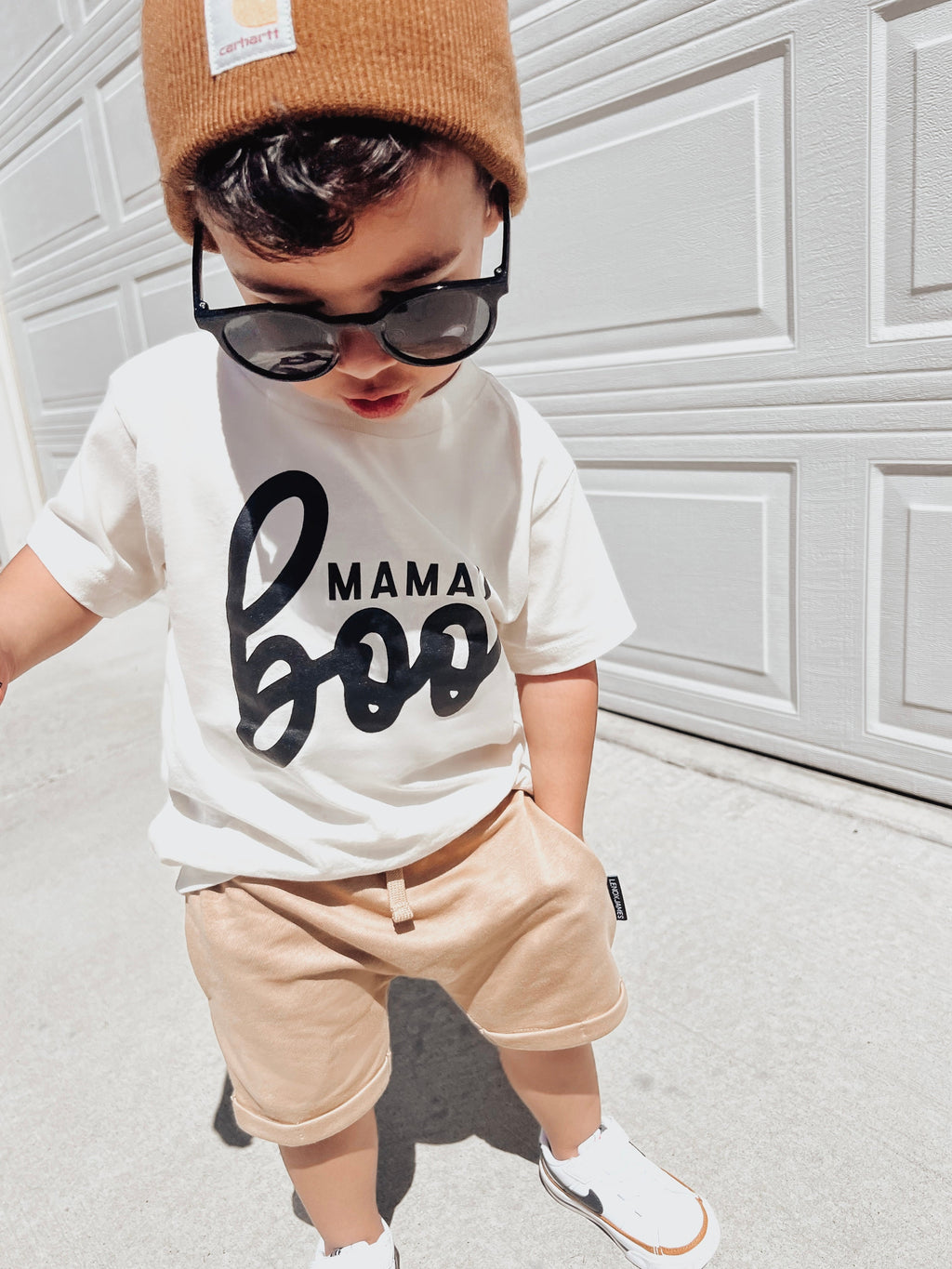 Kids Mama's Boo graphic tee in white and black cotton