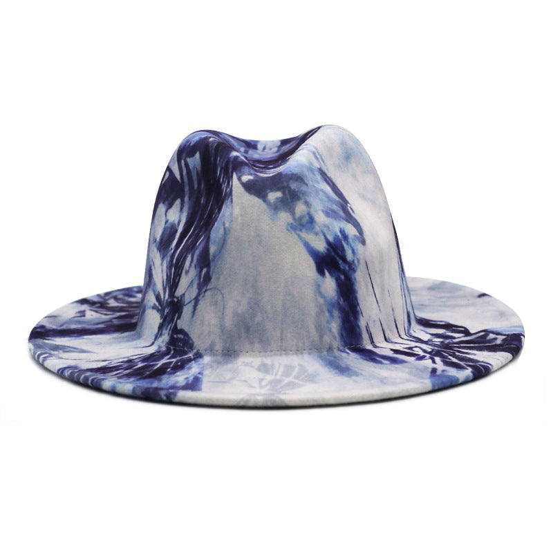 Two-Tone Retro Fedora Hat Wide Brim Unisex Jazz Cap 56-58cm