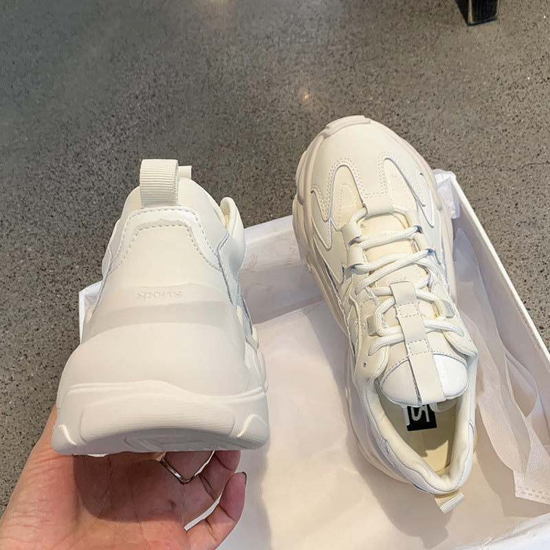 Elegant Leather Platform Sneakers - Casual Walking Footwear