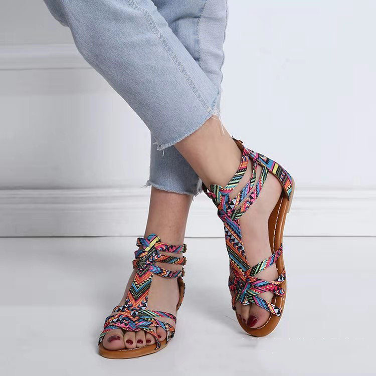 Women's Retro Leather Flat Sandals with Arch Support