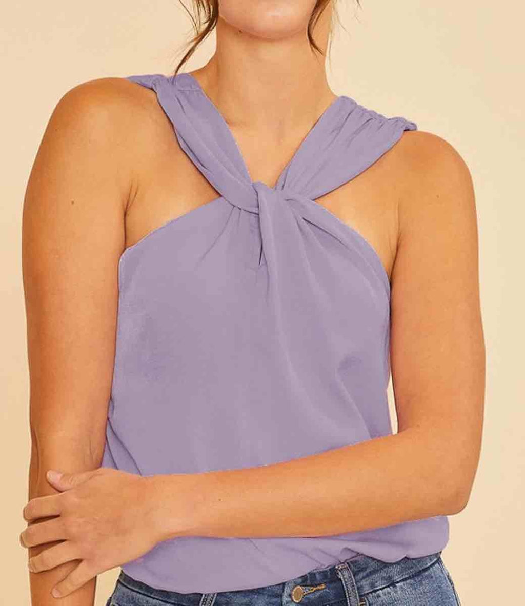 Iris Halter Blouse in Violet - Sleeveless Elegant Evening Top