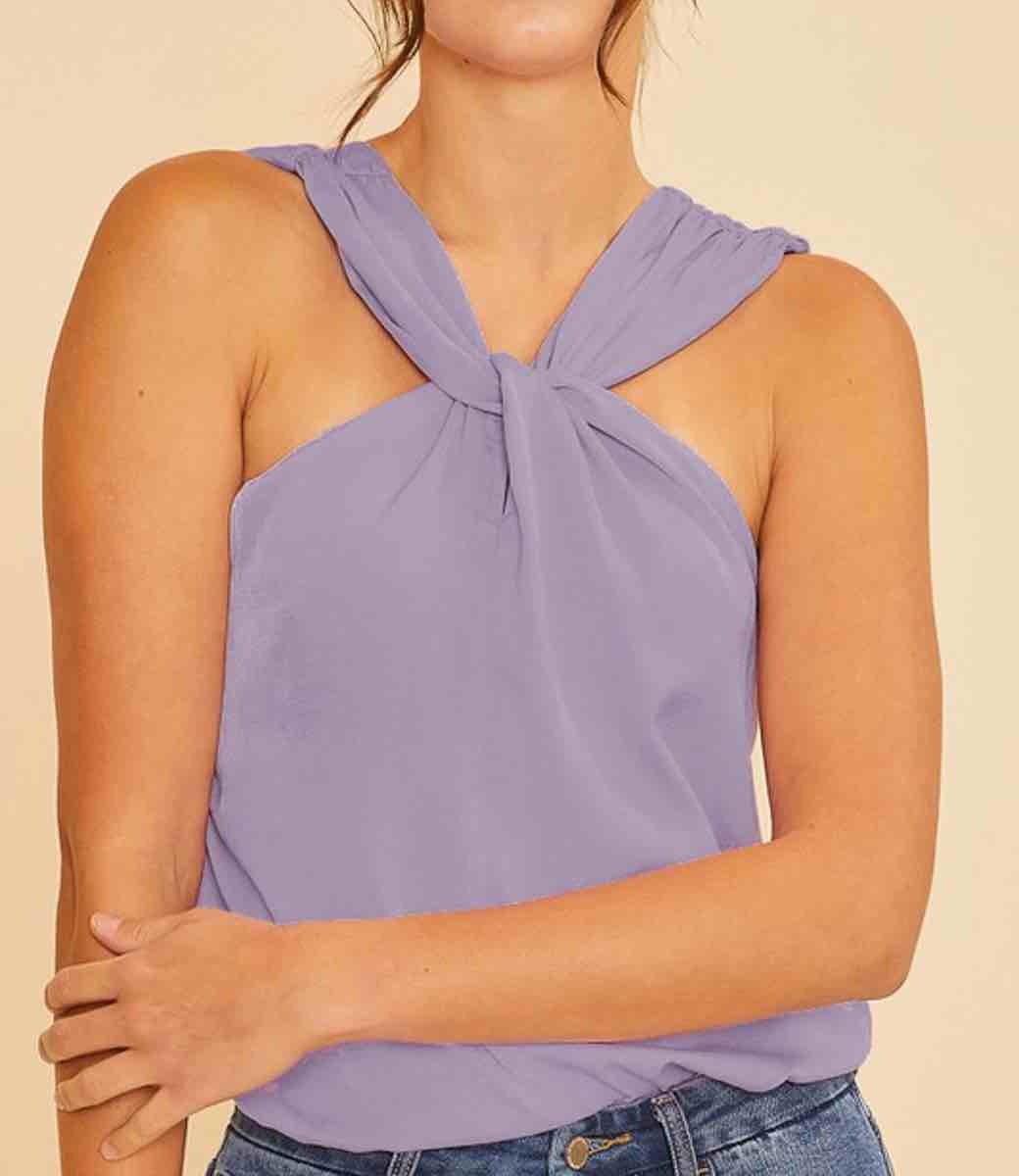 Iris Halter Blouse in Violet - Sleeveless Elegant Evening Top