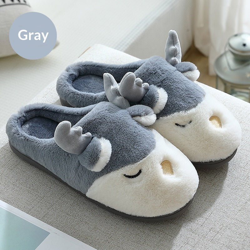 Furry Deer Elk House Slippers Warm Non-Slip Indoor Bedroom Shoes